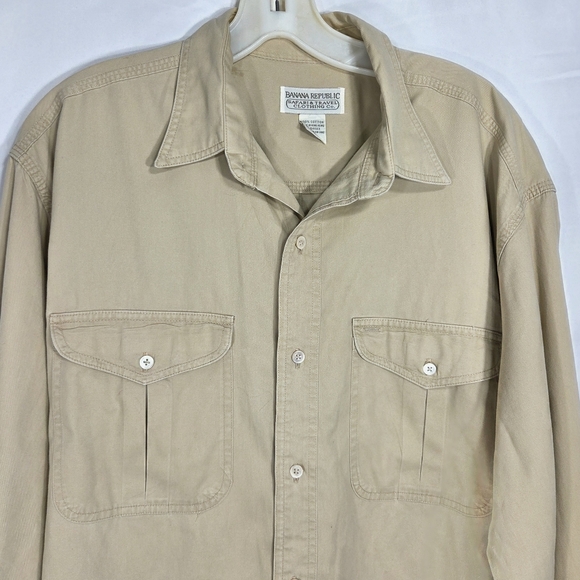 Banana Republic Safari Trading Co Khaki Long Sleeve Button Down Shirt SizeMedium - Picture 2 of 8
